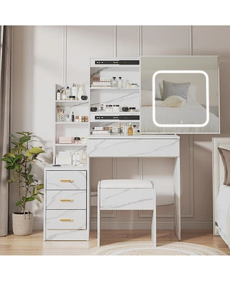 gaomon Vanity Desk with Sliding Mirror and Lights
