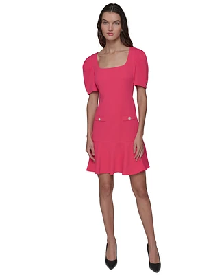 Karl Lagerfeld Paris Women's Puff-Sleeve Flounce-Hem Dress
