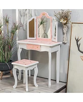 gaomon Kids Vanity Set, Girls Vanity Set with Mirror and Stool