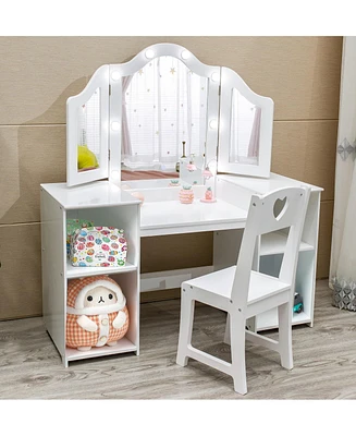 gaomon Kids Vanity Table, Girls Vanity Withtouch Light Detachable Tri-Folding Mirror