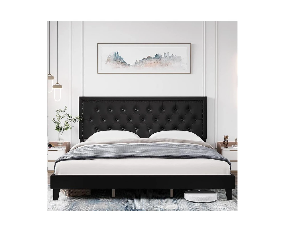 gaomon King Size Bed Frame with Headboard, Upholstered King Platform Bed Frame with Button Tufted Adjustable Headboard, Wood Slats Support