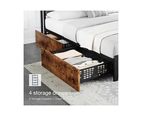 gaomon King Size Bed Frame with Storage Linen Upholstered Headboard, 4 Drawers Platform Bed Frame with Charging Station, No Box Spring Needed