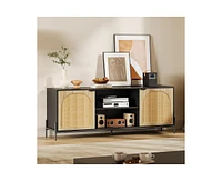 gaomon Tv Stand for 75 inch Tv, Entertainment Center with Storage, 65 Inch Tv Console Table with Metal Legs, Rattan Media Console Cabinet with 2 Doors