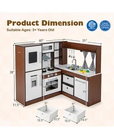 Gymax Wooden Corner Play Kitchen w/ Lights & Sounds Water Circulation System for Kids