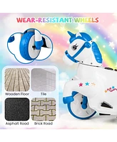 Gymax 12V Kids Ride on Unicorn Toy w/ Training Wheels Music One-button Start Horse Toy