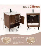 Gymax 25 Inch Wooden Bathroom Vanity Sink Combo with Open Shelf & Sink & Pop Up Drain