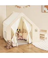 Gymax 6-in-1 Kids Playhouse Wooden Indoor Play Tent w/ Blackboard Desk Table Chair