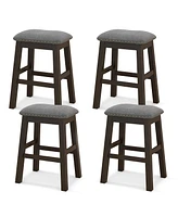 Gymax 4PCS 24.5'' Upholstered Saddle Bar Stools Dining Chairs w/ Wooden Legs Gray