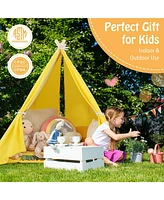 Gymax Kids Play Tent Triangular Kids & Toddlers Tent with Solid Wood Frame
