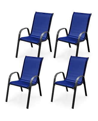 Gymax Patio Set of 4 Dining Chairs Stackable Armrest Space Saving Garden Patio Navy