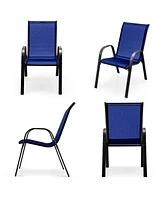 Gymax Patio Set of 4 Dining Chairs Stackable Armrest Space Saving Garden Patio Navy