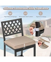 Gymax 4 Pcs Chairs Metal Bar Stools Patio Bar Height Dining Chairs Black & Beige