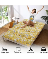 gaomon Japanese Floor Mattress, Full Size Futon Mattress, Thick Tatami Roll-Up Mattress for Camping & Guest Room, Yellow Flower Design