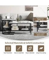 Gouun Set of 2 Nesting Table with Extra Storage Shelf for Living Room