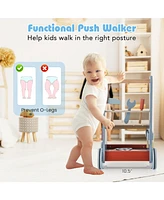 Gouun 2-in-1 Toddler Wooden Baby Push Walker with Multi-Activity Center