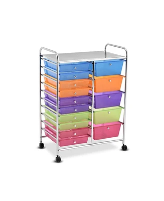 Gouun 15-Drawer Utility Rolling Organizer Cart Multi-Use Storage