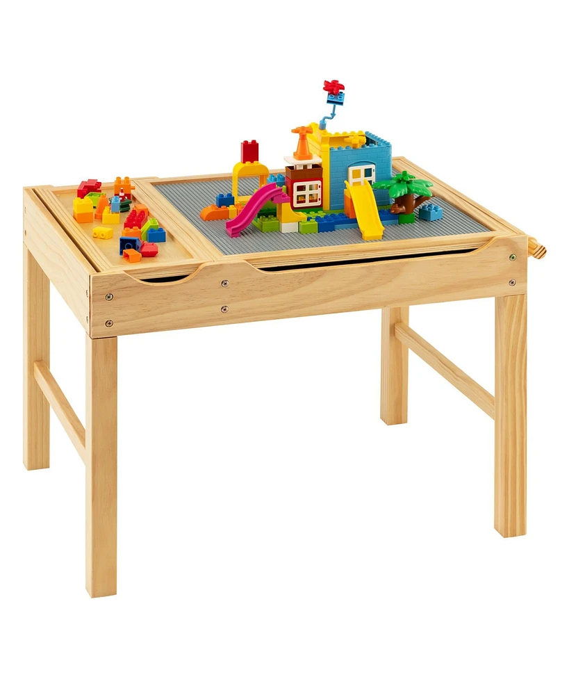 Gouun Kids Multi Activity Play Table Wooden Building Block Desk with Storage Paper Roll