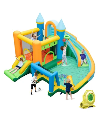 Gouun Inflatable Water Slide with Dual Slides and Splash Pool Bounce House with 735W Blower