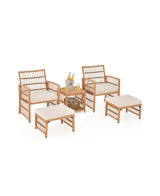 Gouun 5 Piece Patio Wicker Sofa Set with Seat and Back Cushions