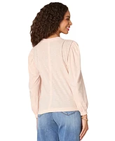 Democracy Petite Crewneck Crochet Long-Sleeve Top