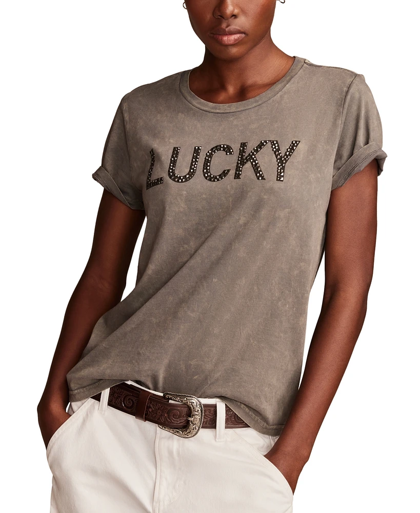 Lucky Brand Women's Studded Logo T-Shirt