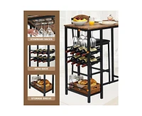 gaomon Dining Table Set for 2, Bar and Chairs 2 with Storage Shelf Wine Rack, Kitchen Upholstered