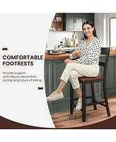 Farmhouse Dining Bar Stool Set of 2 with Solid Rubber Wood Frame