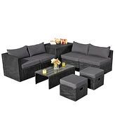 Gouun 8 Pieces Patio Rattan Storage Table Furniture Set