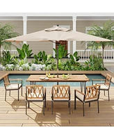 Gouun 86.5 Inch Rectangular Patio Dining Table for 8 with Acacia Wood Tabletop and Umbrella Hole-86.5 inches