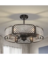 Gouun 30 Inch Caged Ceiling Fan With Crystal Lampshade 6 Bases