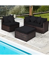Gouun 4 Pieces Ottoman Garden Patio Rattan Wicker Furniture Set with Cushion