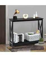 Gouun 2-Tier Console X-Design Sofa Side Accent Table-Wood Grain