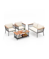 Gouun 4 Piece Patio Rattan Furniture Set with 2-Tier Table