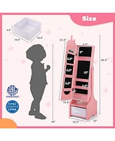 Gouun Kids Jewelry Armoire Cabinet with Storage and 2 Tilt Angles