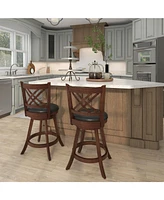 Gouun 360 Swivel Upholstered Barstools Set of 2 with Back and Footrest-24 inches