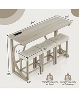 Gouun 4-Piece Bar Table Set with Power Outlet and Upholstered Saddle Seat Stools