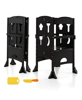 Gouun Boys Folding Wooden Step Stool with Lockable Safety Rail 3