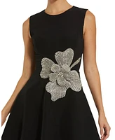 Mac Duggal Women's Crepe Sleeveless Mini Dress With Rhinestone Flower