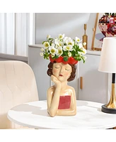 LuxenHome Lady Strawberries Ceramic 11.4-Inch Tall Sculpture Vase