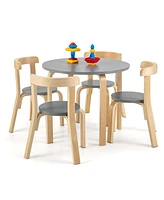 Gouun 5-Piece Kids Wooden Curved Back Activity Table and Chair Set withToy Bricks