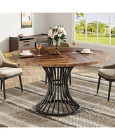 Tribesigns Round Dining Table for 4-6 People, 47-Inch Farmhouse Dinning Room Table Circle Kitchen Table, Industrial Dinner Table with Metal Base for K