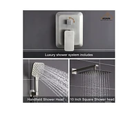 Casainc 10 Inch Wall Mounted Square Shower System Set with Handheld Spray