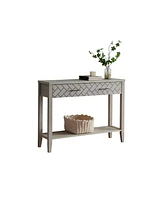 Kings Brand Furniture Kings Brand Leffler Console Table with Drawer and Storage Shelve, Off-White