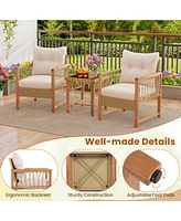 Gouun 3 Pieces Patio Furniture Set with Acacia Wood Frame Cushions