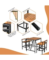 Gouun 5 Pieces Outdoor Acacia Wood and Pe Rattan Bar Set