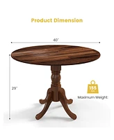 Gouun Wooden Dining Table with Round Tabletop and Curved Trestle Legs
