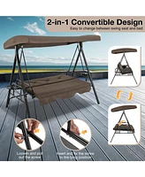 Gouun Convertible 3-Seat Patio Porch Swing Chair to Flat Bed with Adjustable Canopy