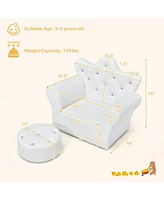 Gouun Children Upholstered Princess Sofa with Ottoman and Diamond Decoration for Boys and Girls