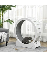 PawHut 39" Cat Exercise Wheel Treadmill with Brake, Carpet, Natural Wood