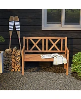 Gouun 2-Person Wood Outdoor Bench with Cozy Armrest and Backrest